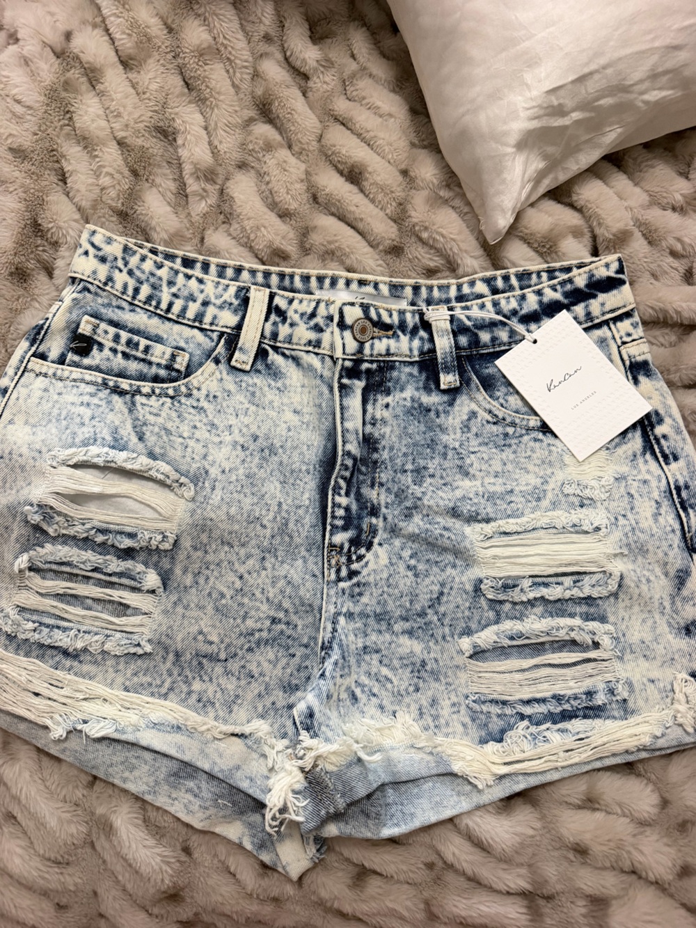 KanCan Acid Wash Distressed Denim Shorts-